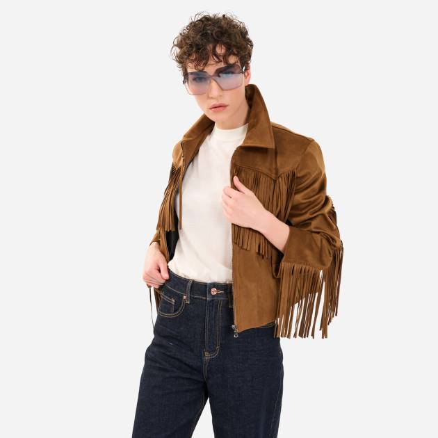 Püsküllü, Süet, Fermuarlı Ceket