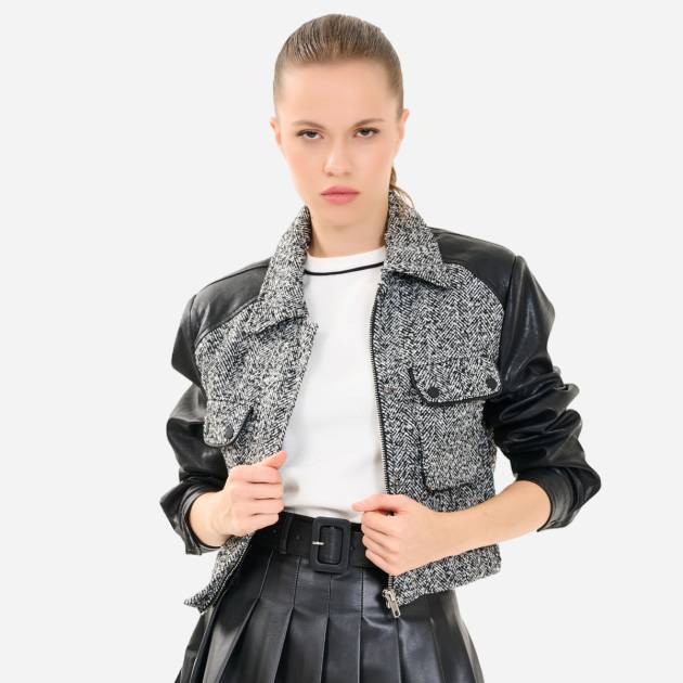 Deri Garnili Balık Sırtı Ceket