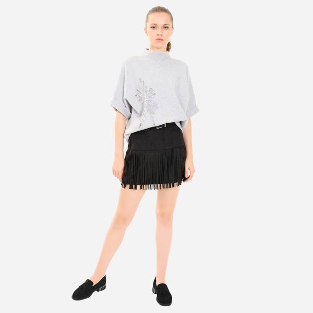 Embroidered Off-Sleeve Sweater