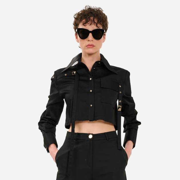 Kuşgözü Detaylı Crop Gömlek