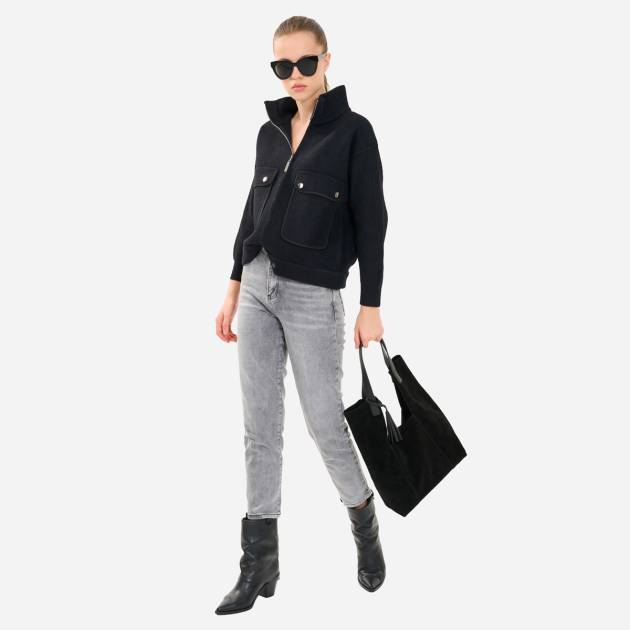 Large Pocket, Snap-Button, Knit Cardigan