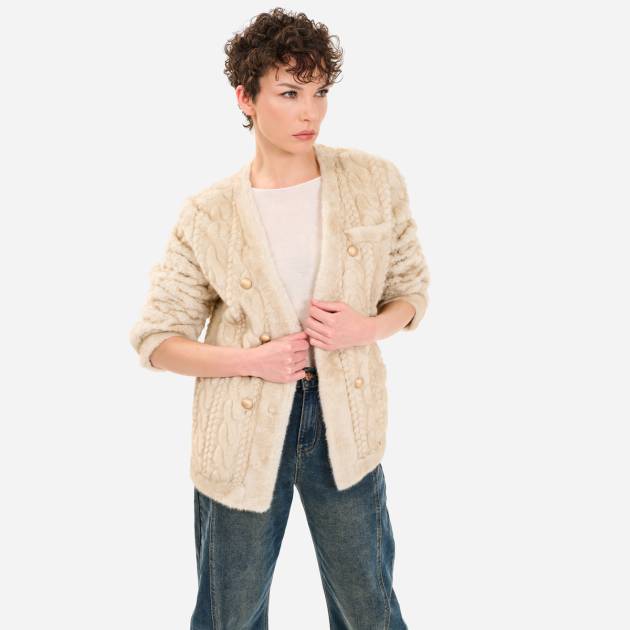 Örgü Efektli Kürk Ceket