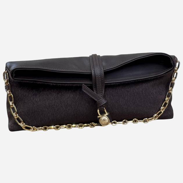 Fur and Leather Combined, Gold Chain Detailed Fur Clutch