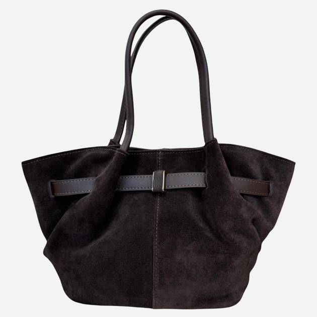 Leather Belt Detailed Suede Bag