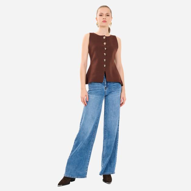 Gold Düğme Detaylı Triko Yelek