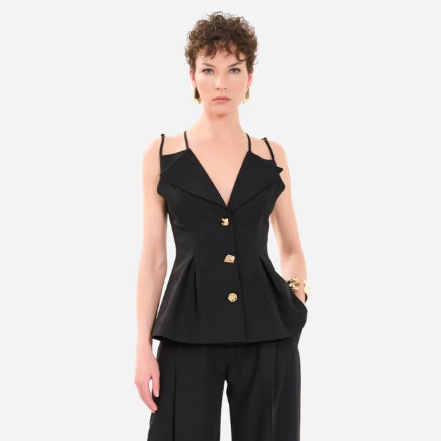 Askı Detaylı, Gold Düğmeli Yelek