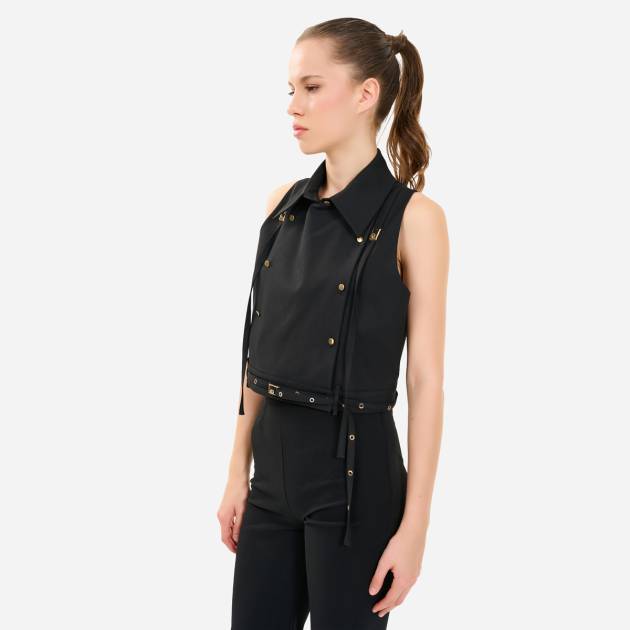 Kruvaze, Yakalı, Gold Aksesuarlı Yelek