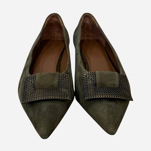 Antik Toka Detaylı Sivri Burun Süet Babet