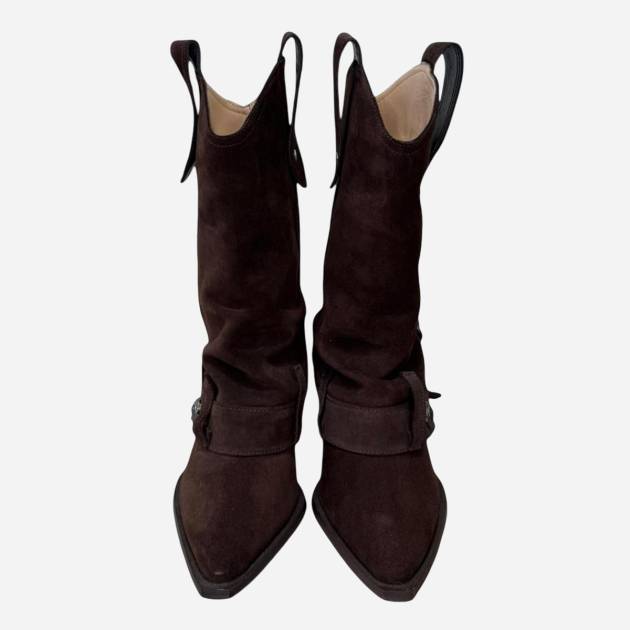 Süet Fermuar ve Düğme Detaylı Çizme