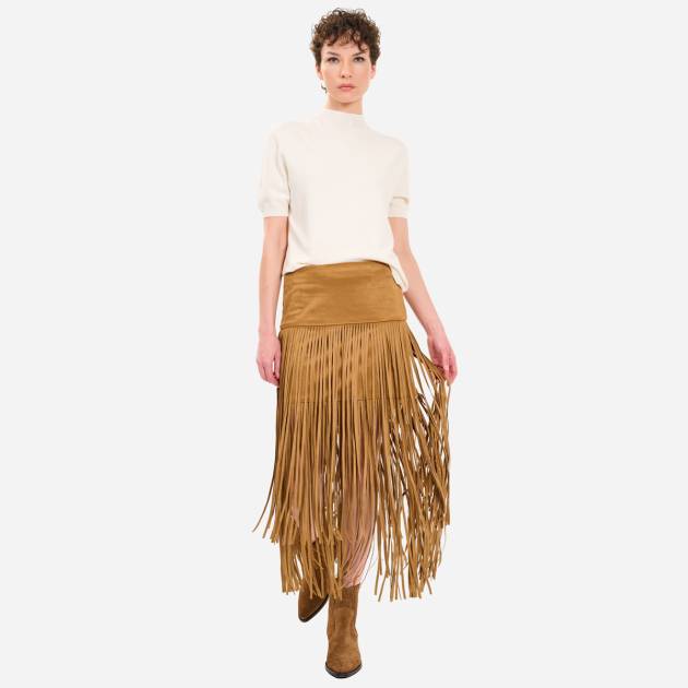 Long Fringed Suede Skirt
