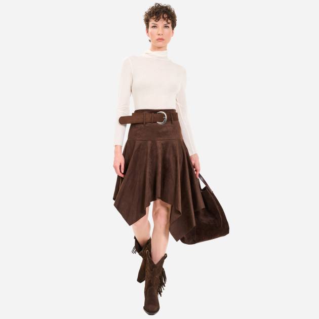 Asymmetric Suede Skirt